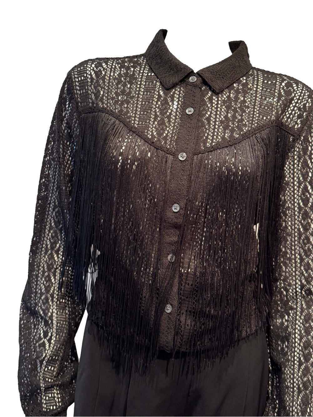 Idyllwind Black Lace Fringe Western Blouse Button Front M - Picture 5 of 11